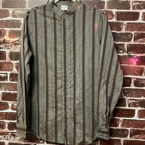 Armani Collezioni Men's Mandarin Collar Striped Long Sleeve Shirt - Size M - Picture 2 of 11